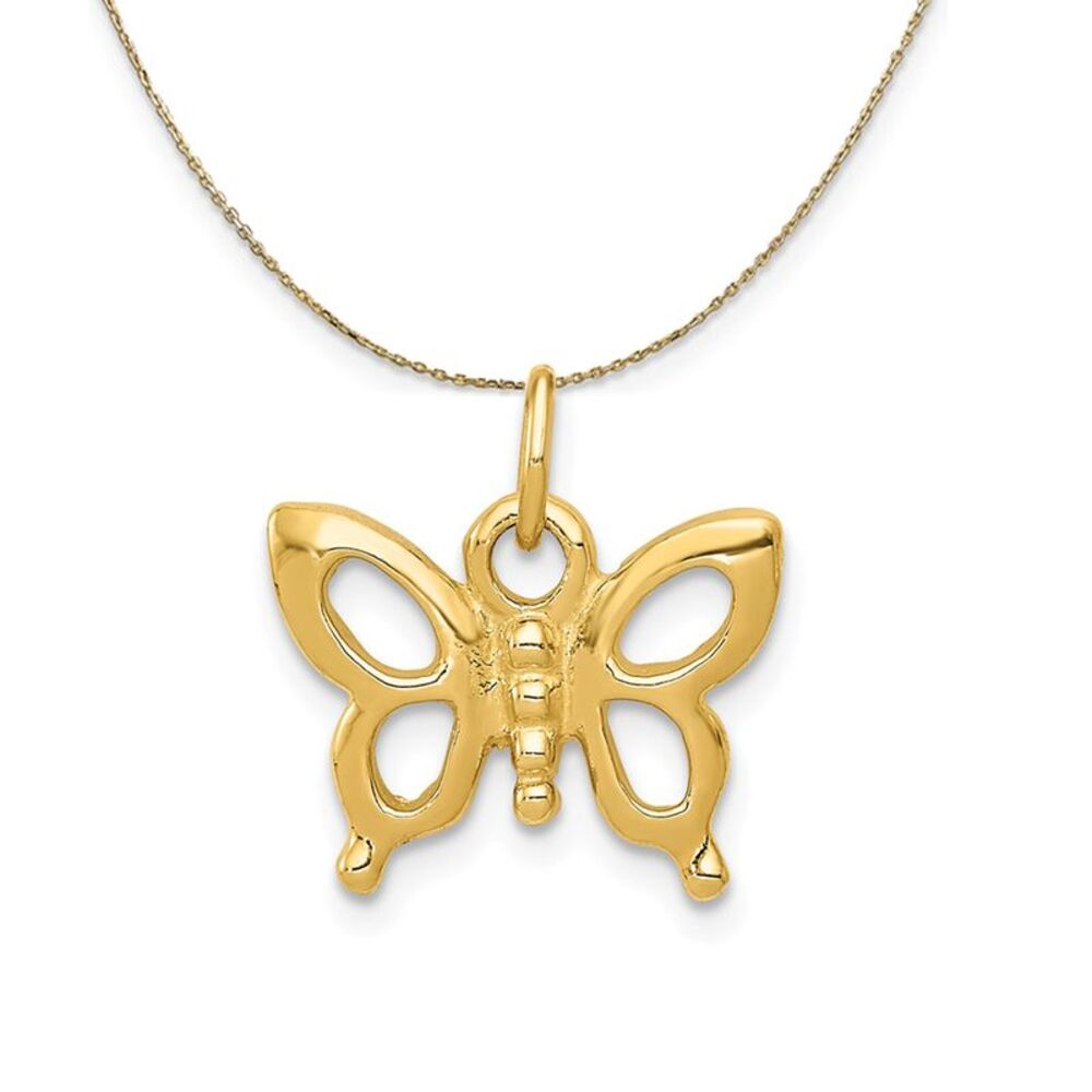 14k Yellow Gold Polished Butterfly (15mm) Necklace - 24 Inch